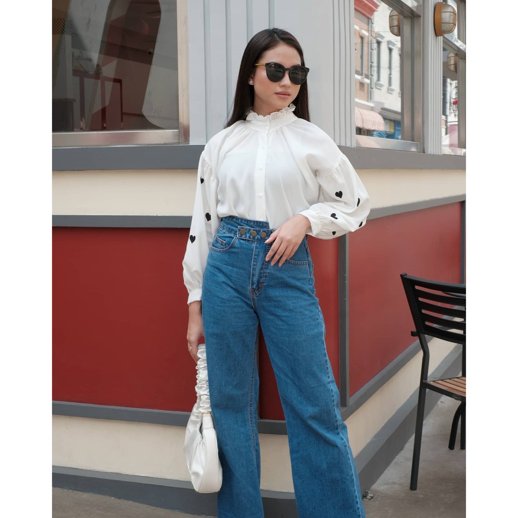 SWEETHEART SHIRT - Atasan Kemeja Wanita - Blouse Wanita Lengan Bordir - Fashion Remaja-6