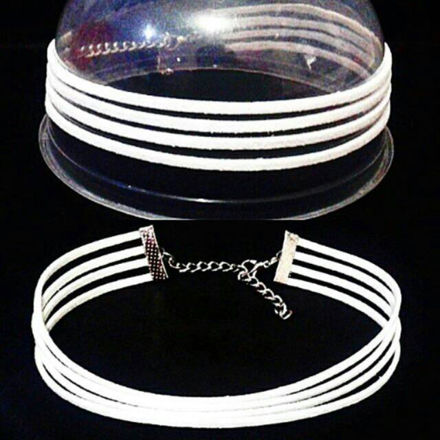 White Multi Layer Suede Choker Necklace 4 Baris | Kalung Handmade