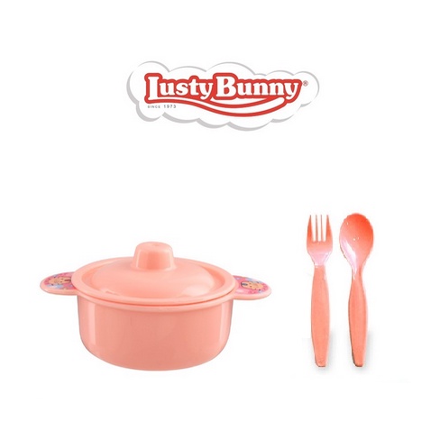 LustyBunny Tempat makan bayi Feeding Set Mangkuk Bayi dengan Tutup + Sendok Garpu Lusty Bunny LB 133