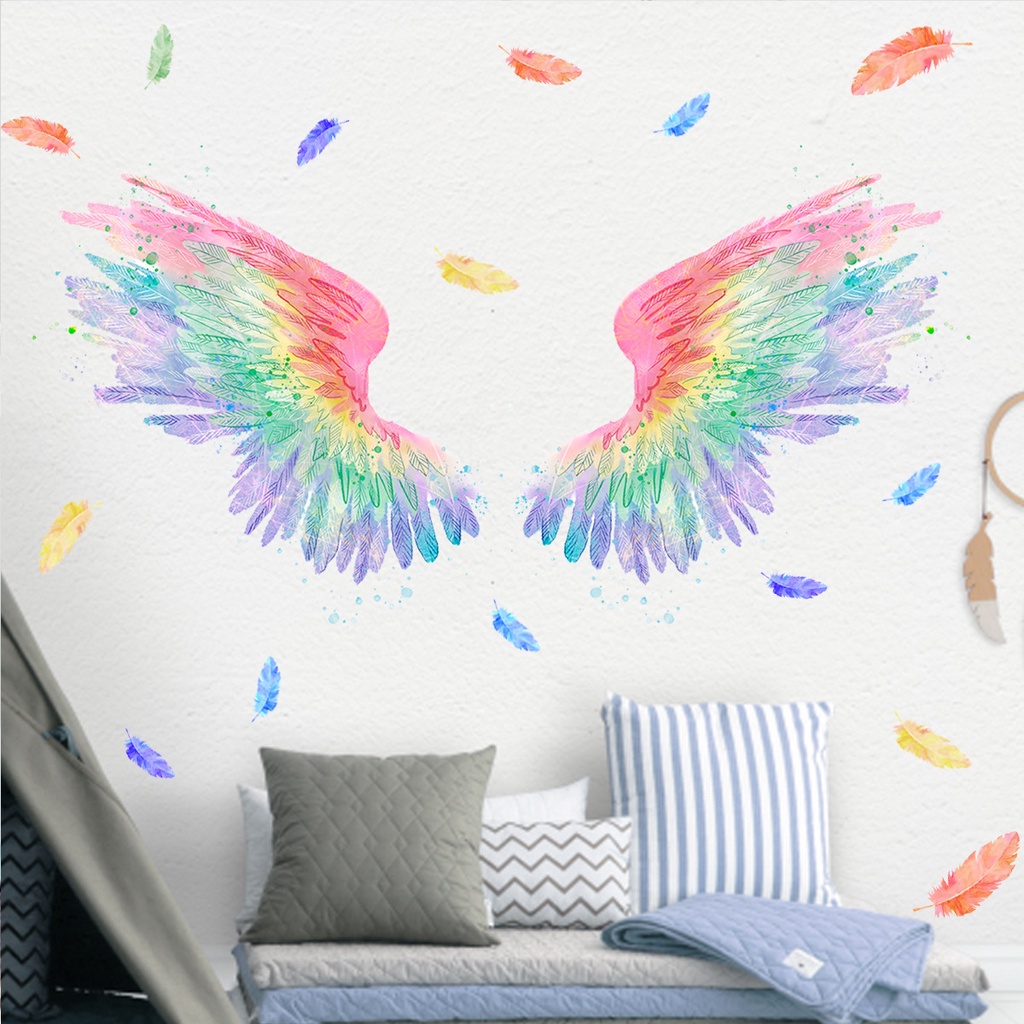 [ 3D  Colorful Angel Wings Wall Stickers Decoration for  Home Living Room Bedroom ]