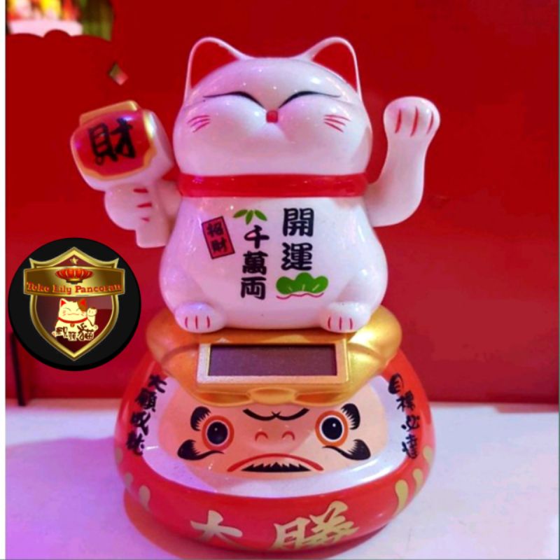 Solar Cell Maneki Neko Daruma / Lucky Cat Solar cell / Pajangan Kucing Hoki / Boneka kucing Rezeki