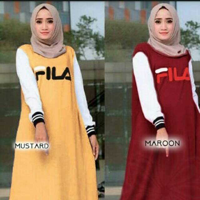 Premium baju Gamis dres Maxi fila mustard dan marun baju muslim terlaris
