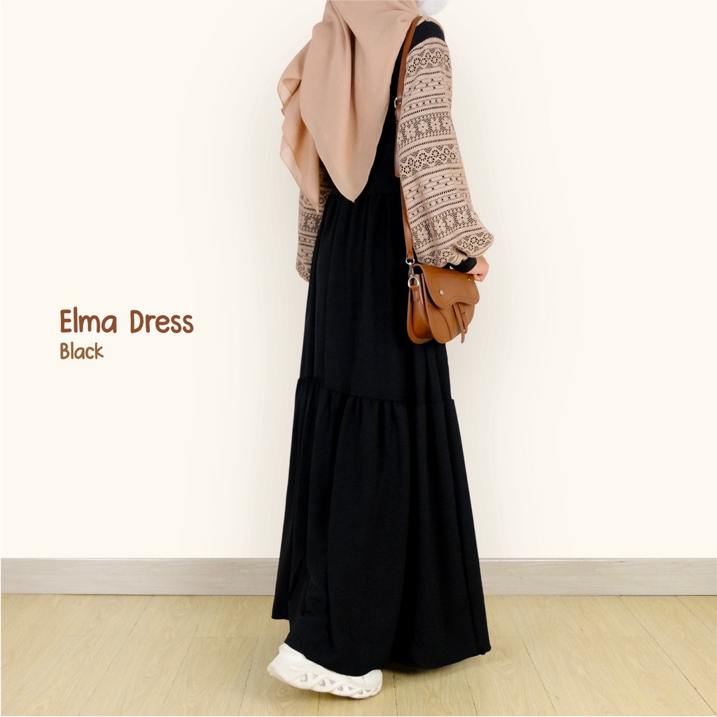 Mininos Elma Dress Gamis Hitam Remaja Syari Crinkle Brukat