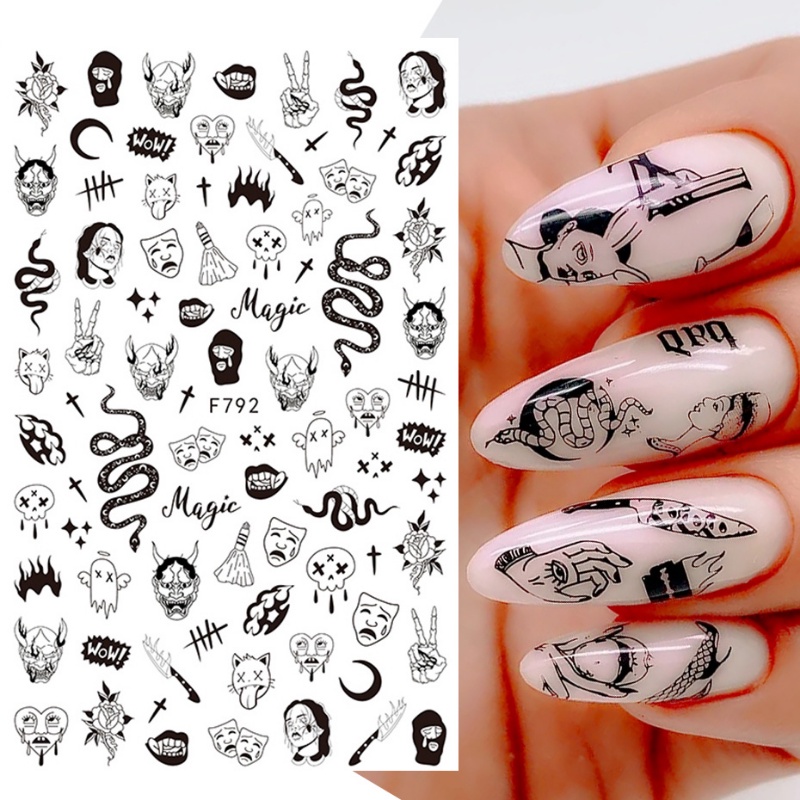 Stiker Kuku 3D Motif Tengkorak Laba-Laba / Laba-Laba / Ular / Cakaran Darah Untuk Dekorasi Halloween