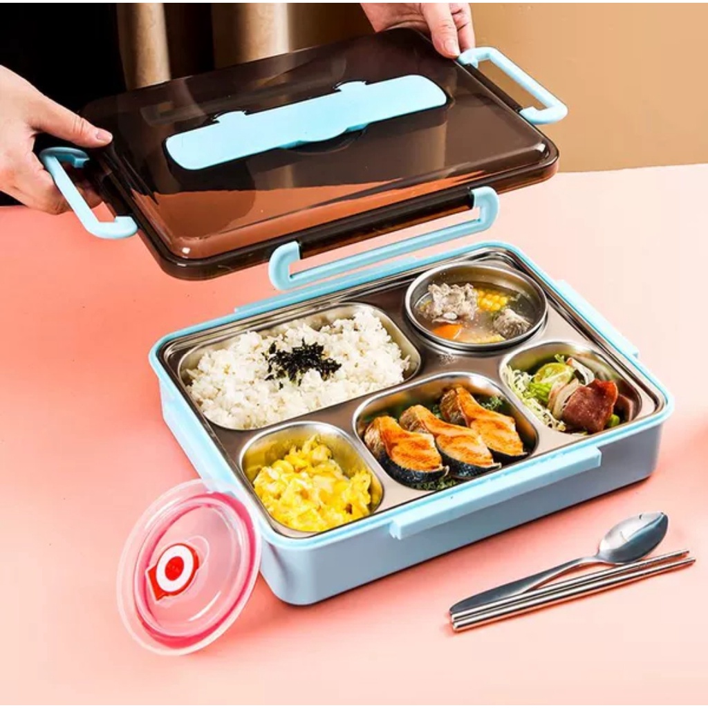 NEXXIO Lunch Box Kotak Makan 4 Sekat Stainless / Lunch Box Stainless Tahan Panas Dan Anti Tumpah