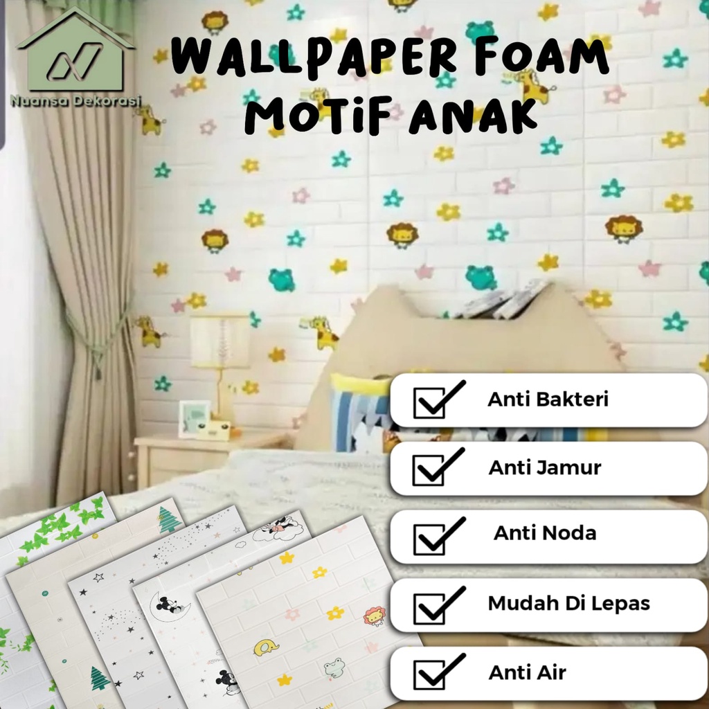 [COD] Wallpaper Sticker Dinding / Wallfoam 3D Emboss Dekorasi Rumah Wallfoam Motif Anak Motif Daun [