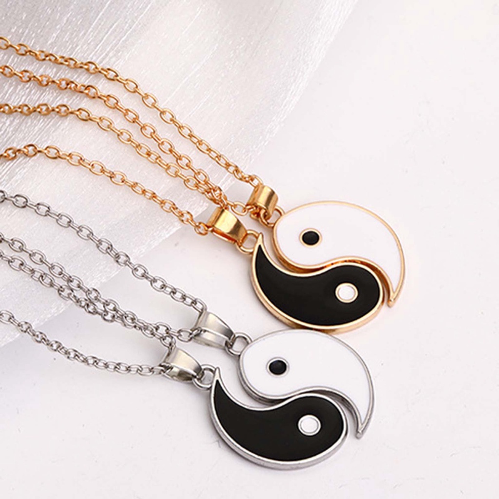 Hu Hu Hu Hu Hu Alat Bantu Pasang Kacamata♡ 2pcs / Set Kalung Rantai Liontin Tai Chi Bahan Stainless Steel Untuk Hadiah Pasangan