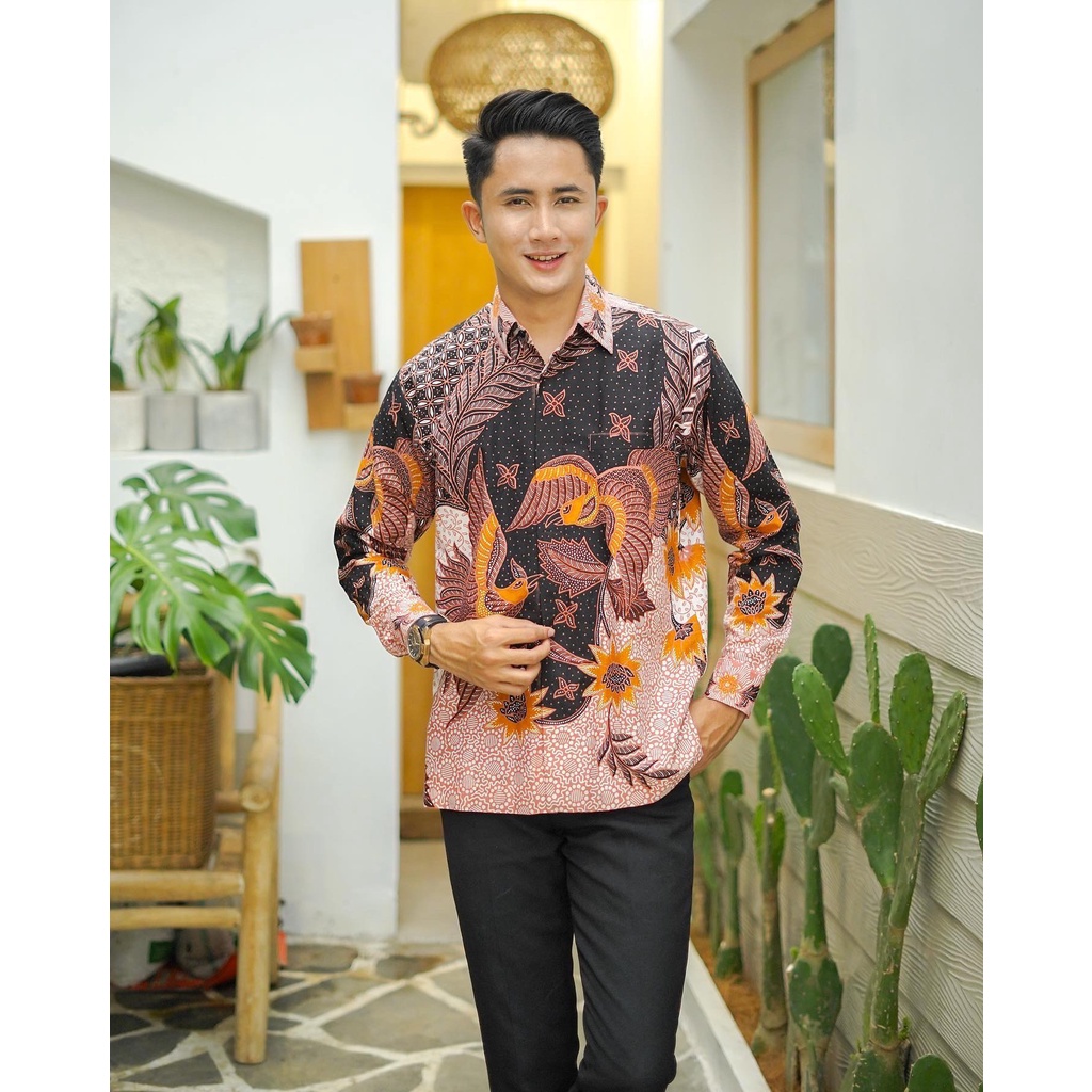 Benang Raja Kemeja Batik Pria Lengan Panjang Motif Semarangan Sekarjagad Burung