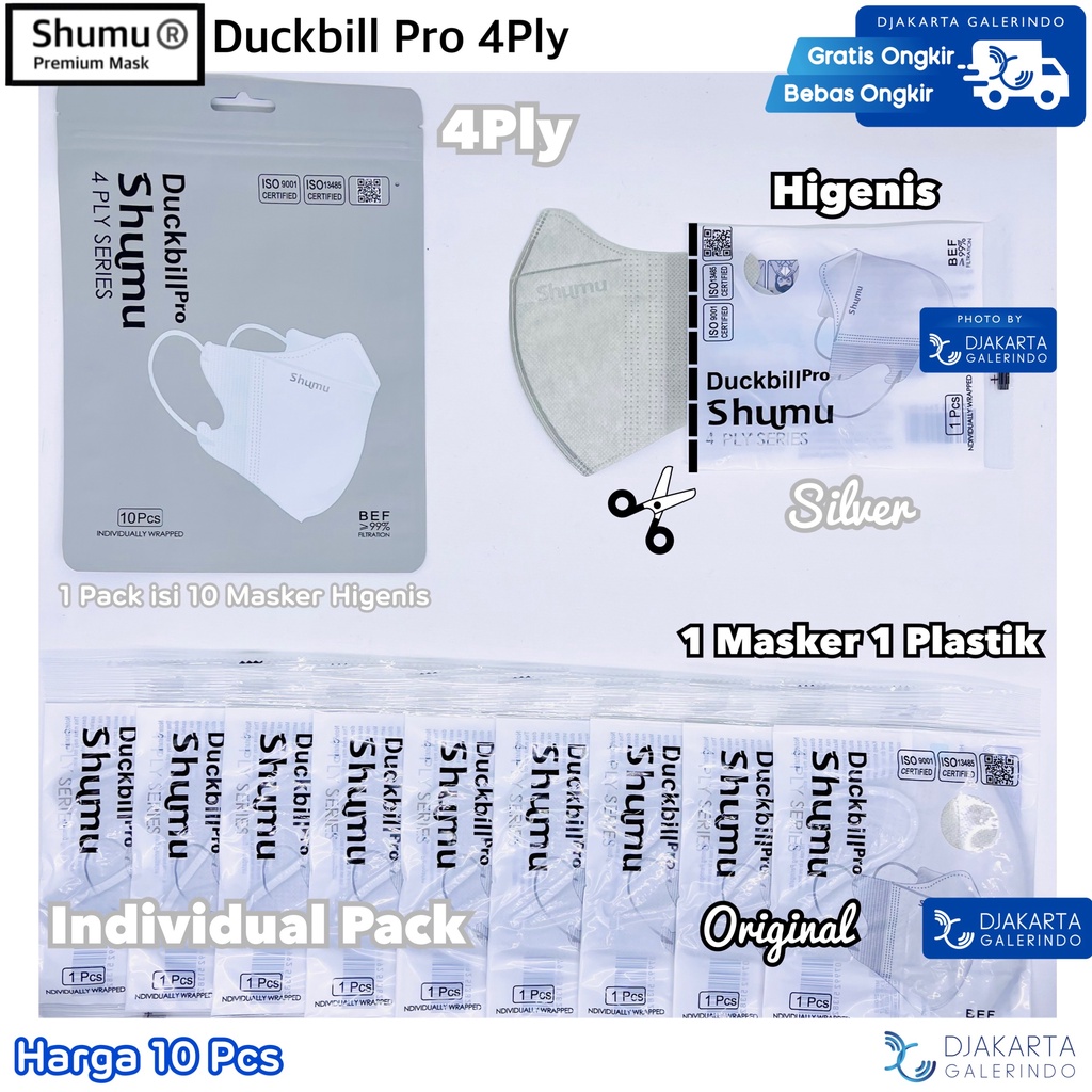 Masker Shumu Duckbill PRO 4Ply Individual Pack isi 10Pcs