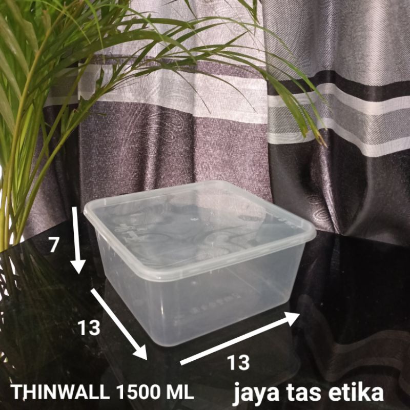 THINWALL 1500 ml bujur sangkar +tutup /kotak makanan