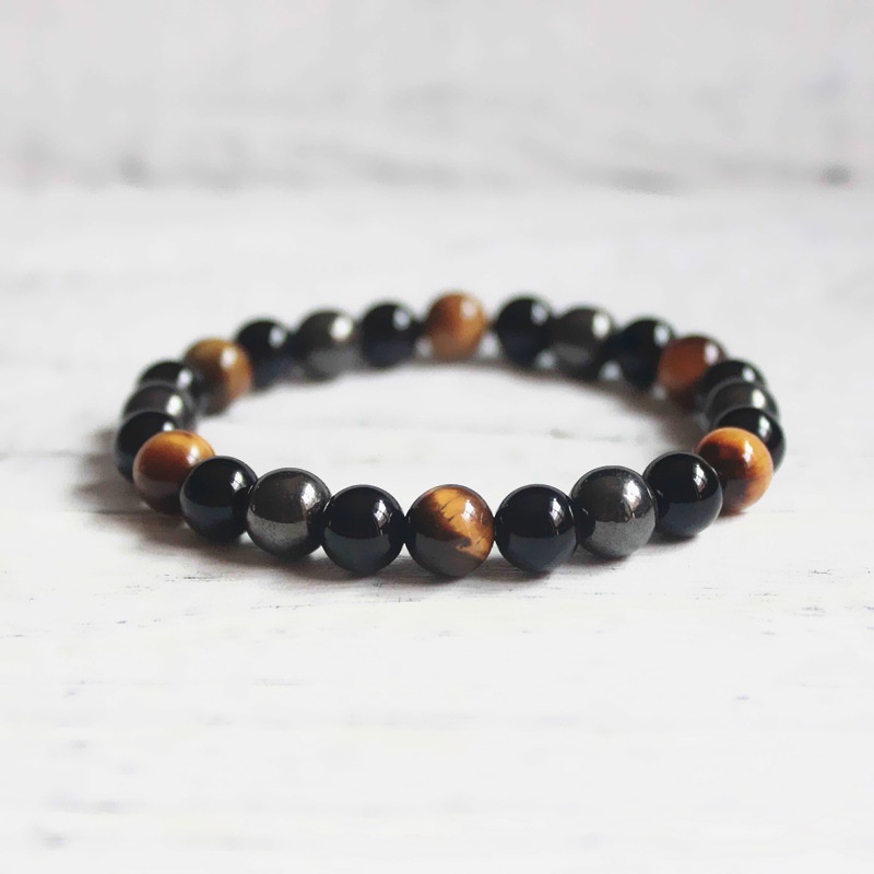 [ Unisex Natural Obsidian Adjustable Stretch Beads Bracelet][tress Relief Healing Chakra Yoga Bracelet  ]