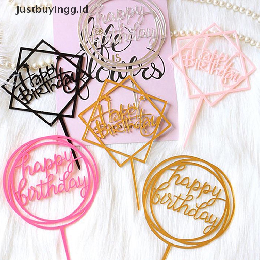 10pcs Topper Kue Desain Happy Birthday Bahan Akrilik Untuk Dekorasi Pesta