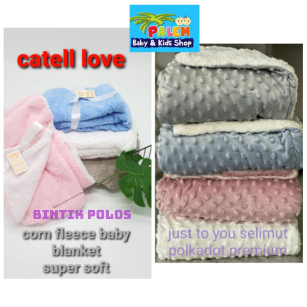 Selimut Bayi Bulu Halus minky Double Fleece Polkadot bordir&amp;polos Just to you premium