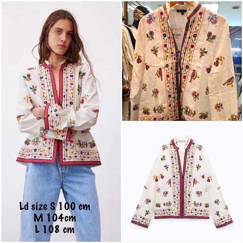 KEMEJA BLOUSE KARDIGAN ATASAN ZR WANITA LENGAN PANJANG KATUN  BORDIR IMPORT BANGKOK