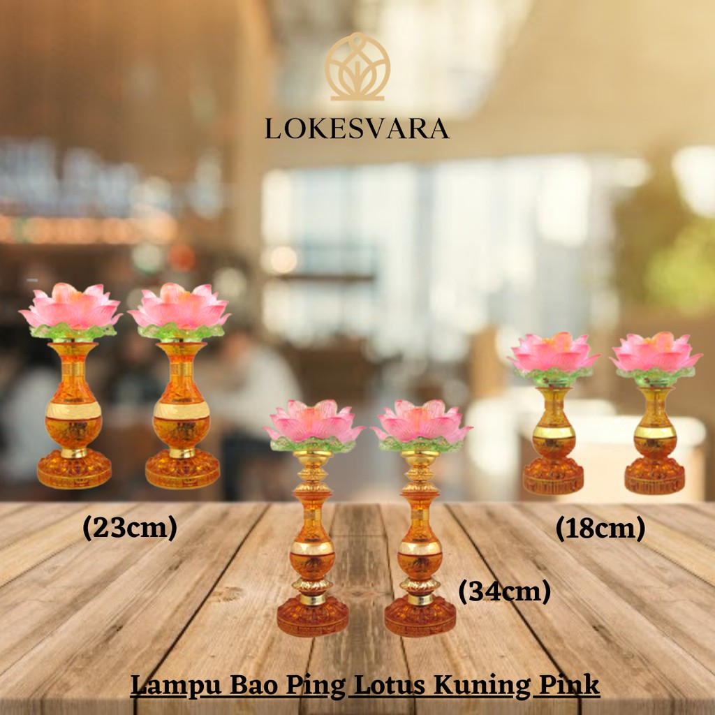 Lampu Altar Puja Sembahyang Bao Ping Lotus Kuning Pink