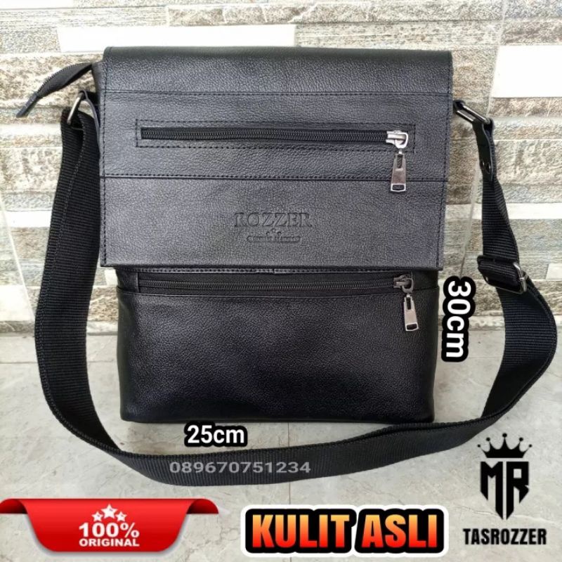 Tas kulit sapi pria model sleting tutup by rozzer