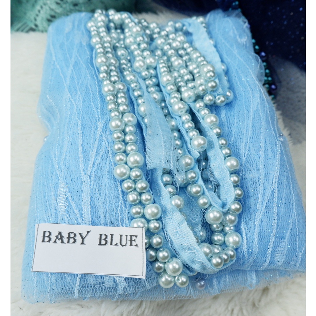 VEIL  MUTIARA SLAYER  PENGANTIN MOTIF ALL VARIAN COLOUR-BABY BLUE