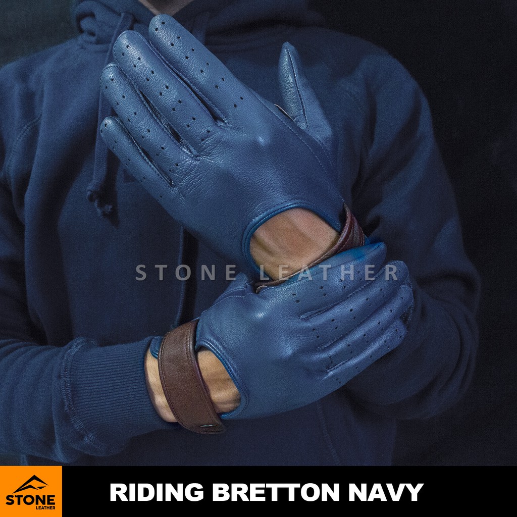 SARUNG TANGAN MOTOR PRIA RIDING BRETTON NAVY / SARUNG TANGAN PRIA / SARUNG TANGAN KULIT