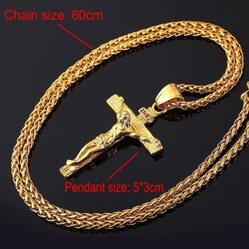 Kalung Rantai Klavikula Dengan Liontin Salib Yesus Warna Emas Gaya Hip Hop Untuk Pria Dan Wanita