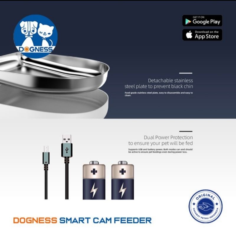 DOGNESS smart cam feeder 6lt. android IOS apps programmable. dog cat bowl tempat makan anjing kucing