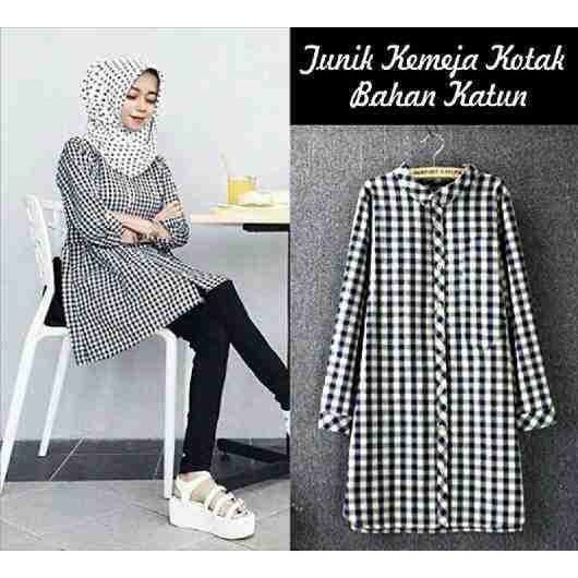 (Promo) Set Syari Putih Polos MAXMARA [junix kotak black RO] tunik wanita katun kotak hitam