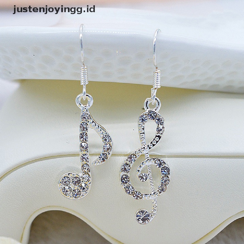 Anting Gantung Silver Model Not Musik Dengan Kristal Untuk Wanita