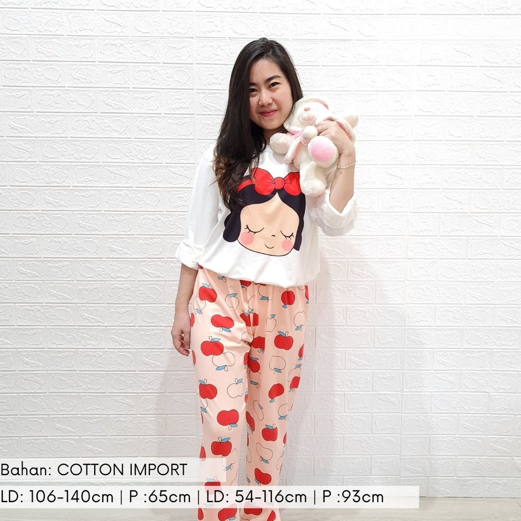 3519 kaos pajamas long apple one set import big baju tidur