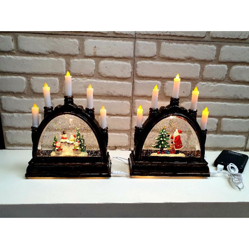 Lentera 5 Lilin Natal Snow Kotak Musik Globe Kado Hadiah Dekorasi Natal Snowglobe Santa Snowman