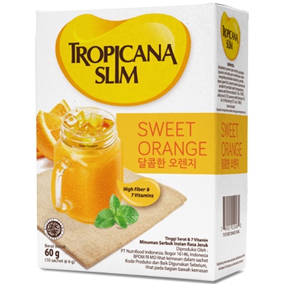 

Tropicana Slim Sweet Orange (Sugar Free) 10 sachet - Minuman Jeruk Bantu Batasi Gula - Tropicana Slim Sweet Orange (Sugar Free) 10 x 6 gr