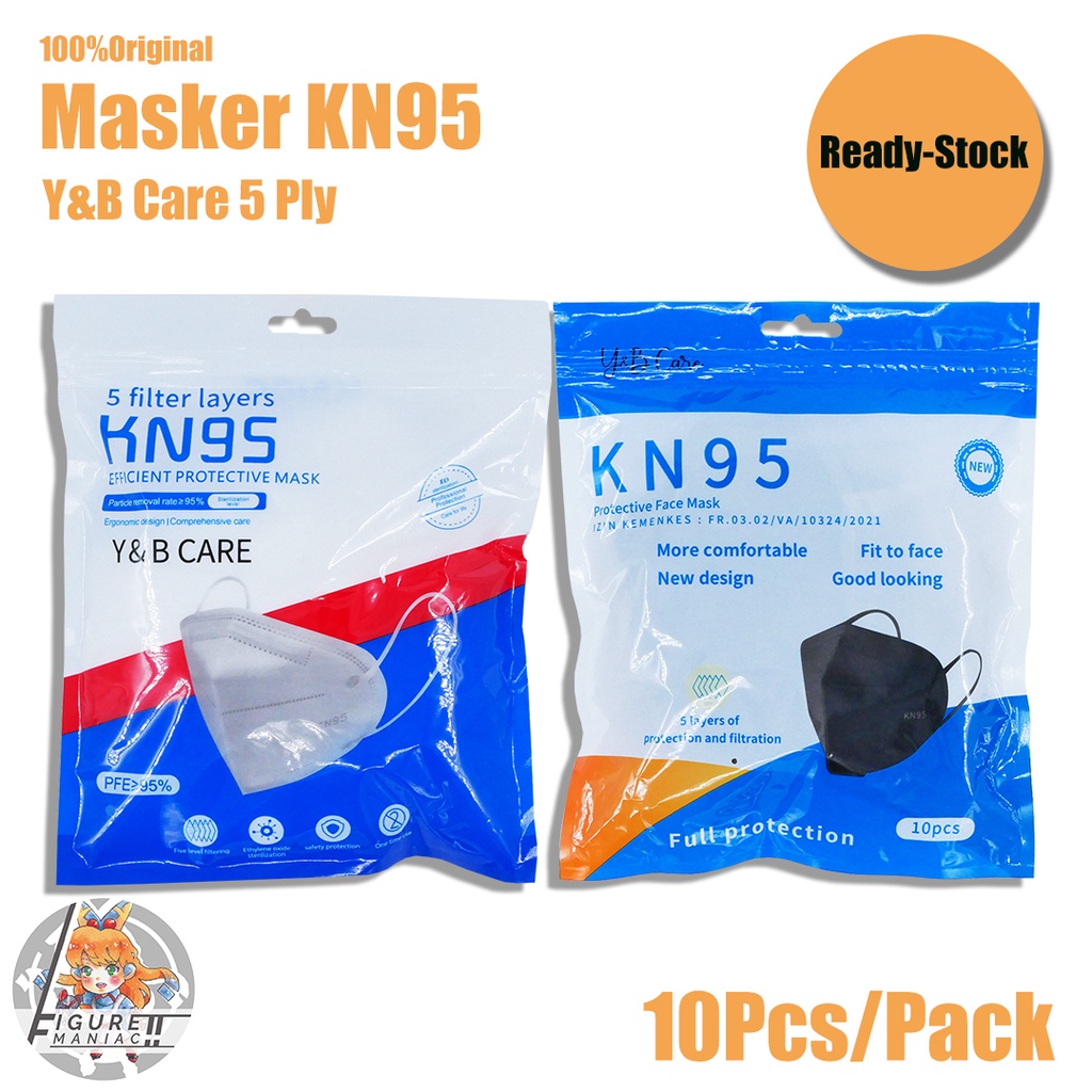 Masker KN95 Y&amp;B Care 5 Ply Original isi 10 Pcs Hitam Putih