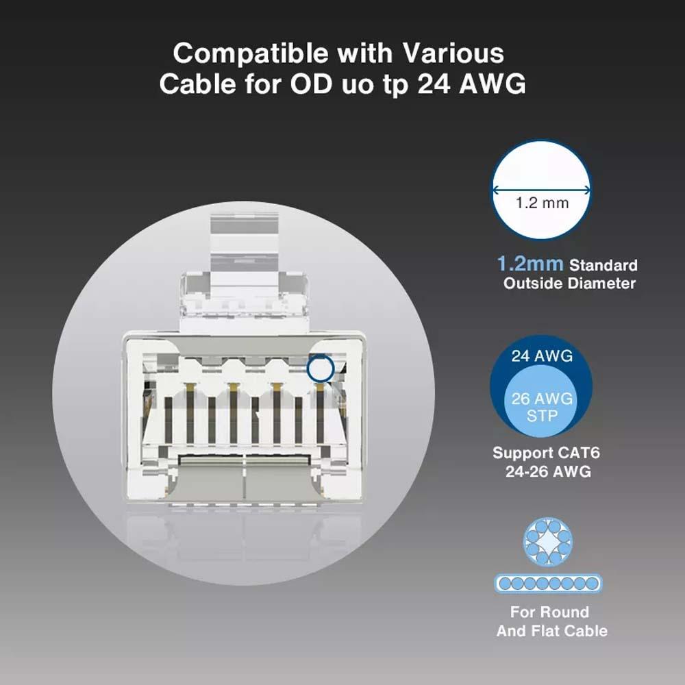 Agustina Cat6 RJ45 Connector Crimper Connector Jaringan 8P8C Modular Lapis Emas