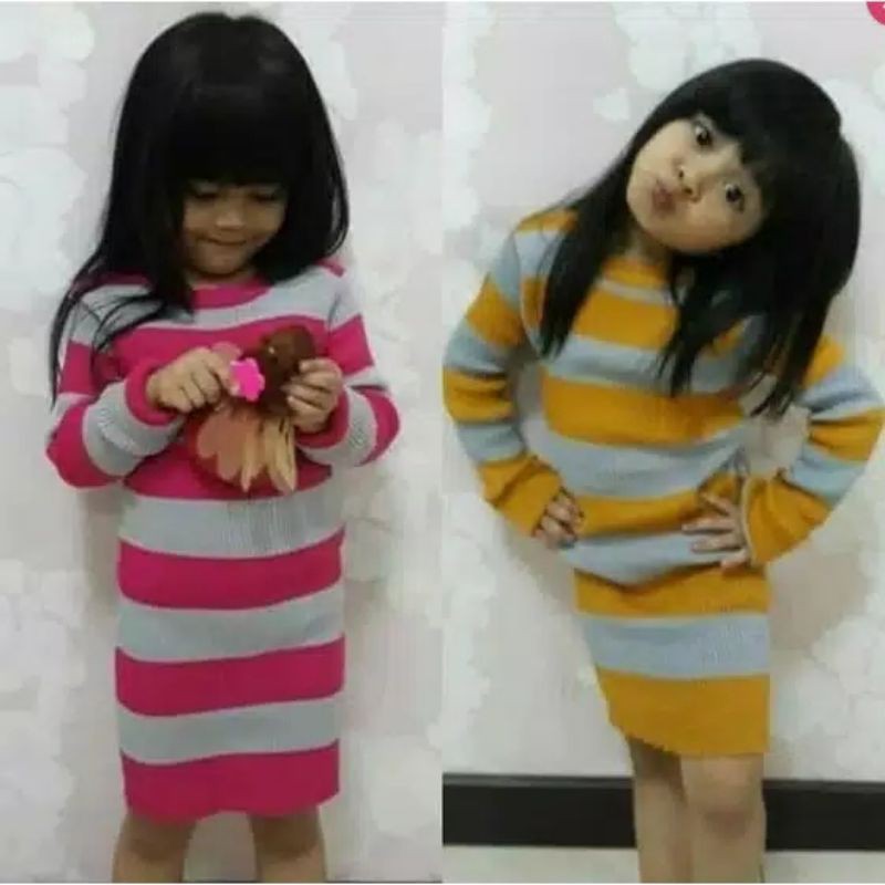 Dress Blaster Lengan Panjang 2 3 4 Tahun Baju Rajut Dres Anak Perempuan