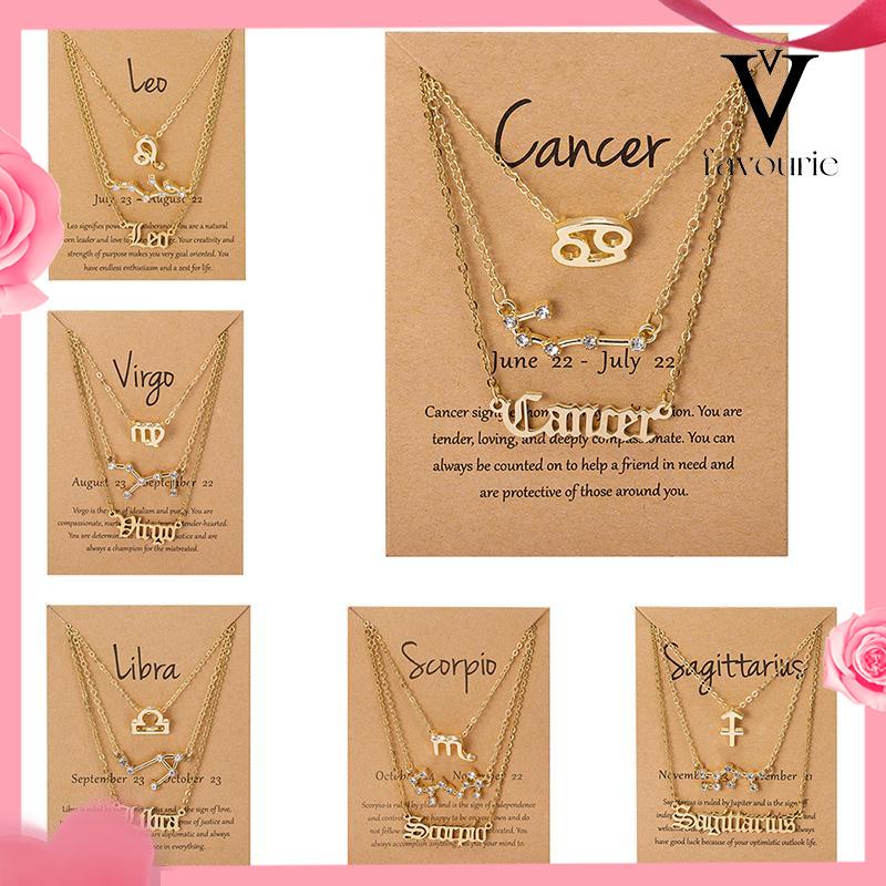 [COD]3 Pcs/set 12 Zodiak Wanita Konstelasi Liontin Rantai Kalung Ulang Tahun Perhiasan dengan Kartu Karton-FA