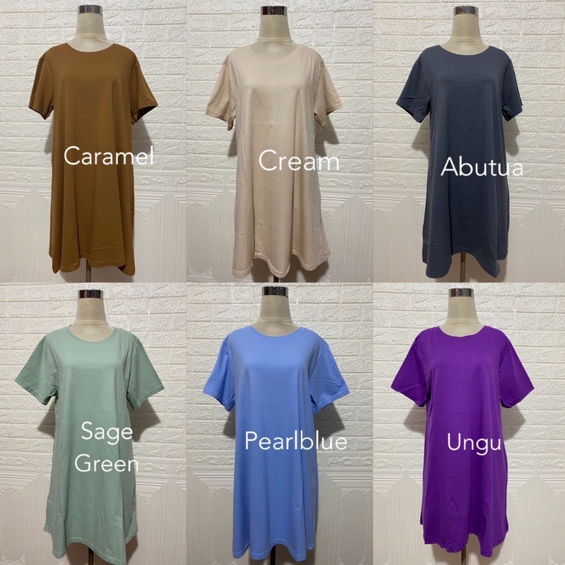 KAOS BASIC DRESS COTTON COMBED 30S PLAIN TUNIK MIDI POLOS ADEM CASUAL LILAC PASTEL SAGEGREEN MURAH