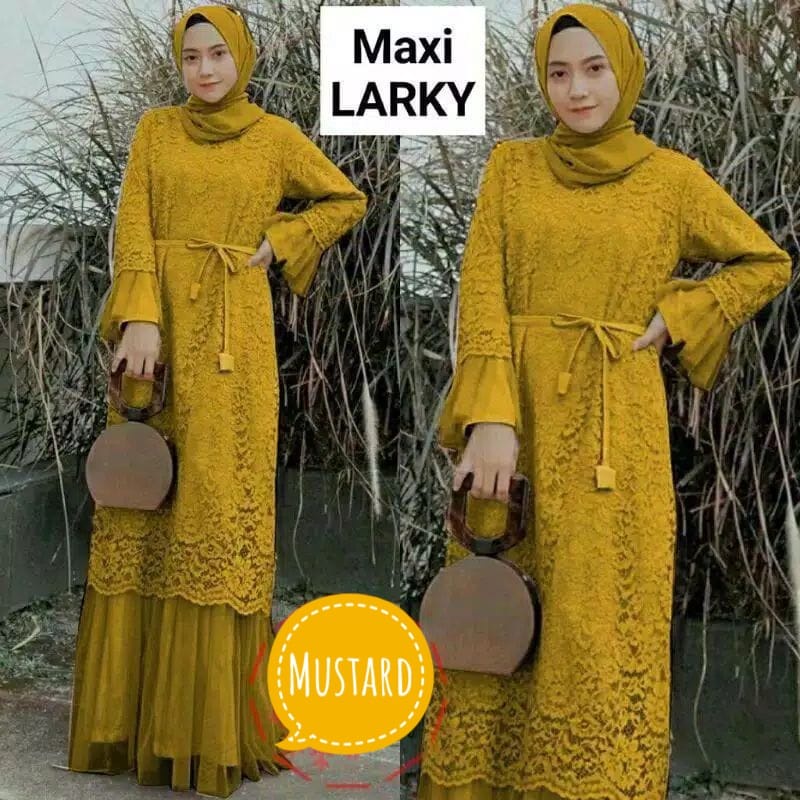 BJ - Maxi LARKI Wanita Bahan Brukat Tulang Corneli - Size M L XL XXL - Gamis Dress Brukat Pesta Kondangan - Fashion Muslim