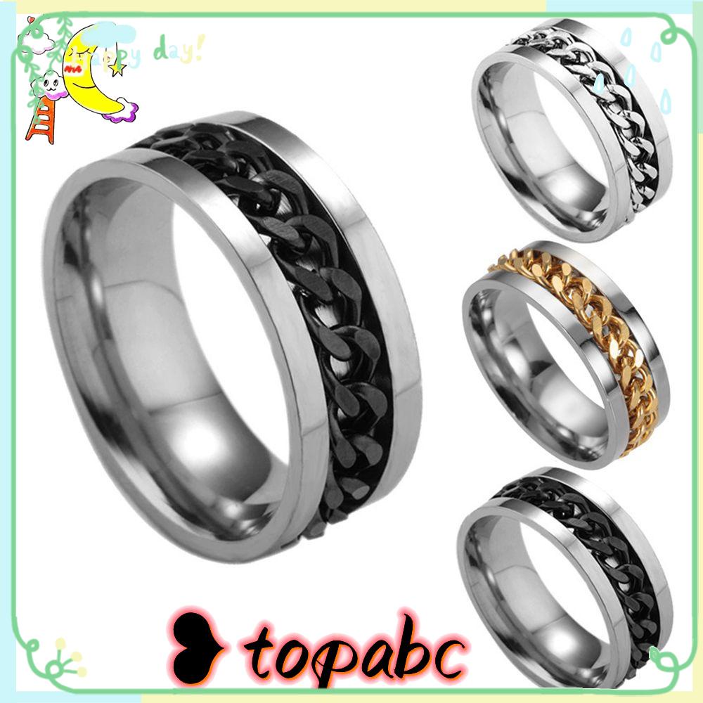 Cincin Model Rantai Putar Bahan Titanium Steel Warna Silver / Hitam / Gold Untuk Pria