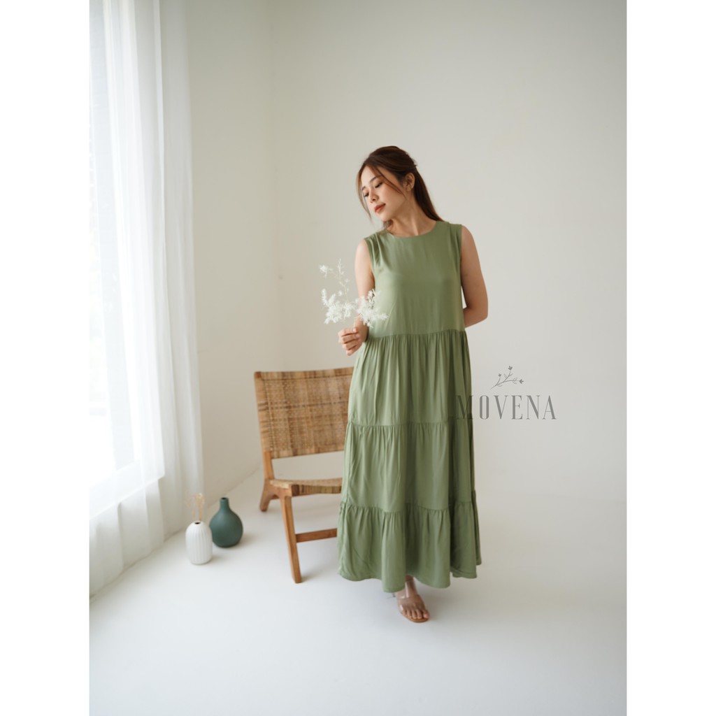 Heidy Flowy Dress / Maxi Dress / Midi Dress Sleeveless Rayon-Sage