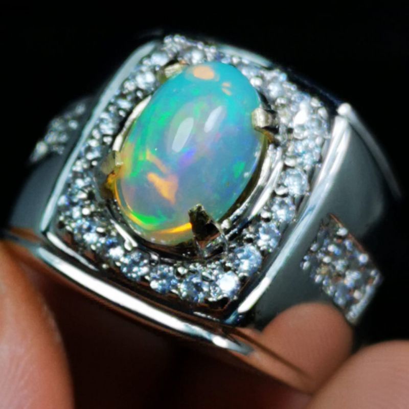 CINCIN PRIA AKIK PERMATA TERMURAH BATU KALIMAYA SUSU TOP JARONG ASLI NATURAL RING PERAK BANGKOK 926 