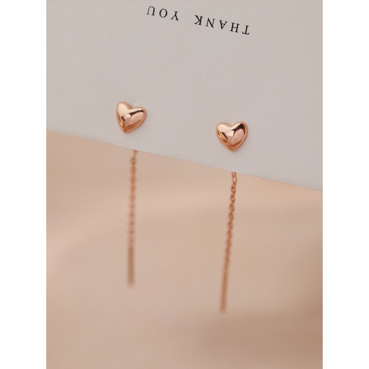 Anting Panjang Bahan Stainless Steel Lapis Emas 14K Bentuk Hati