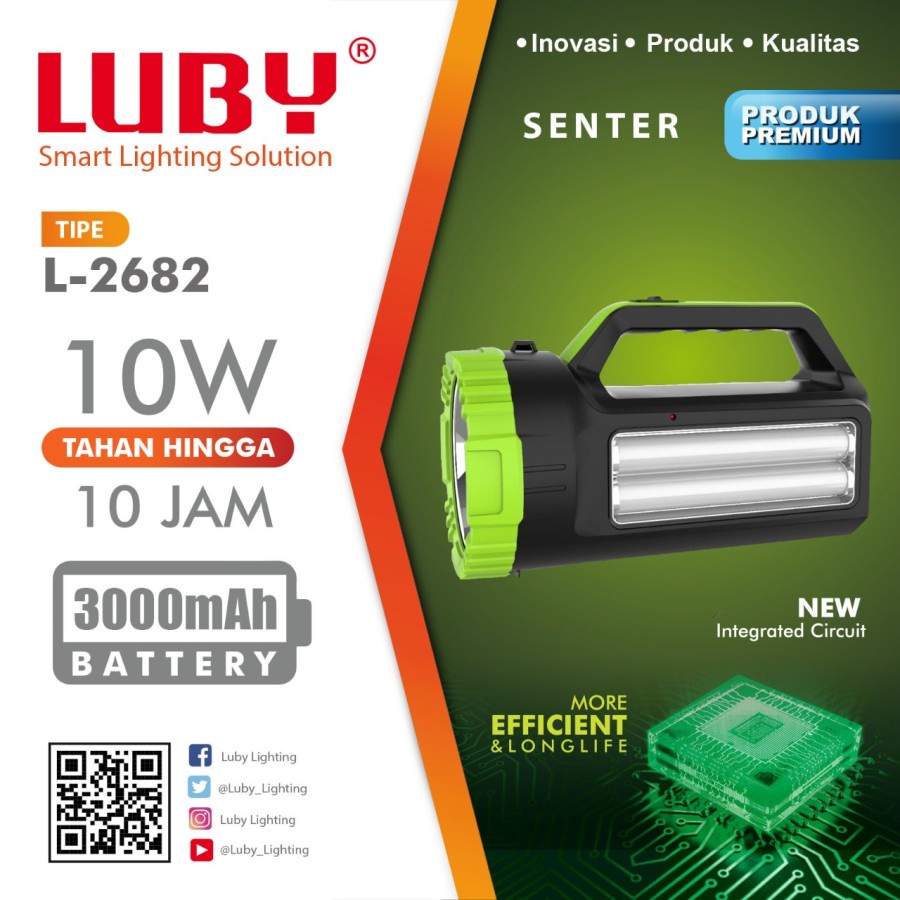 COD Senter Luby L-2682 10 Watt + 30 SMD//SENTER TANGAN + LAMPU EMERGENCY LUBY L-2682 RECHARGEABLE