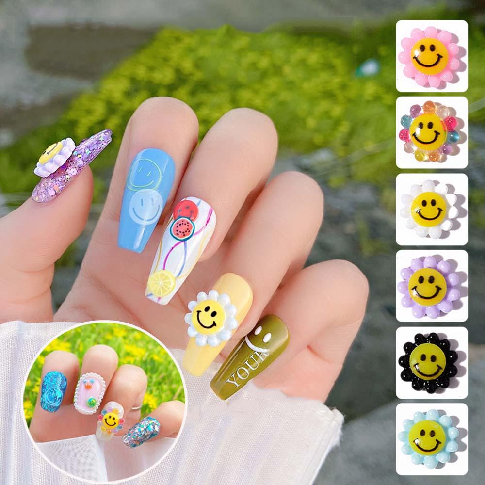 Mxbeauty Nail Art Smiley Face Perhiasan Warna-Warni Lucu Kartun DIY Aksesoris Kuku