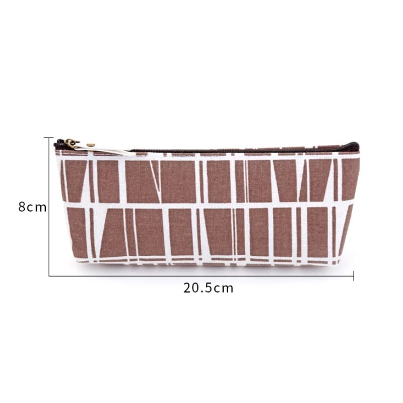 Tempat Pensil Sekolah Kanvas Stylish Simple Import Kotak Pensil Motif Aesthetic Resleting Bisa Untuk Alat Tulis Makeup-Coklat