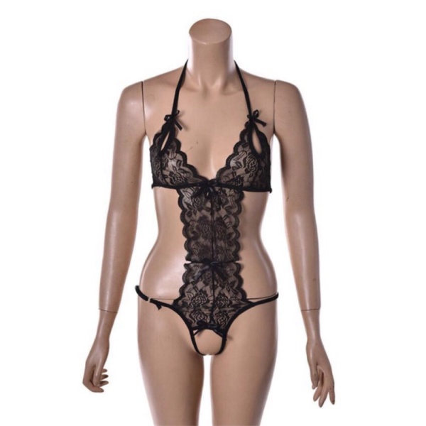 Jual Sexy Teddies Vulg Lingerie Seserahan Hot Seksi Transparan Thong Cewek - Hitam Murah