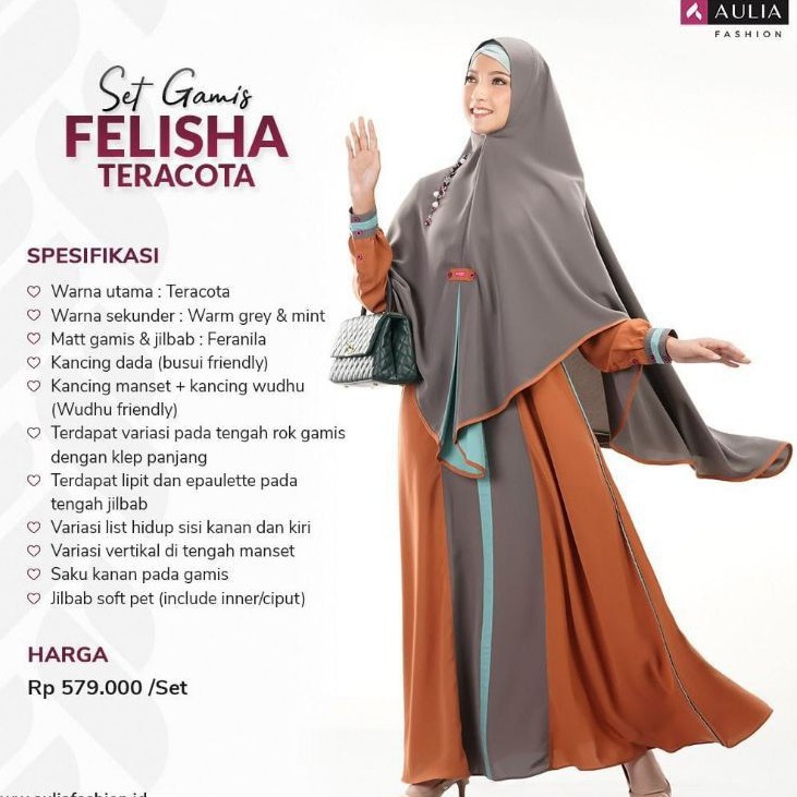 [BISA COD] gamis aulia fashion FELISHA TERACOTA terbaru tahun 2021 original