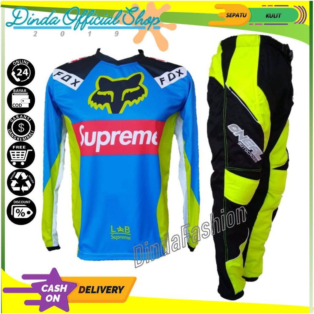 Jersey Trail F.O.X-036 BIRU STABILO PREMIUM jerset motorcross Pria Wanita hitam putih biru merah hij