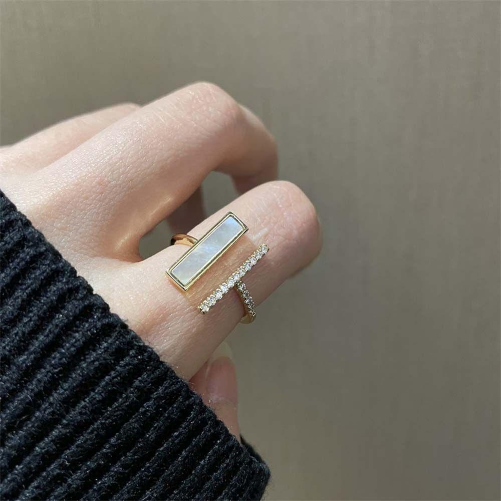 Mxbeauty Open Rings Kepribadian Untuk Wanita Double Layer Imitasi Shell Square Copper Knuckle Ring