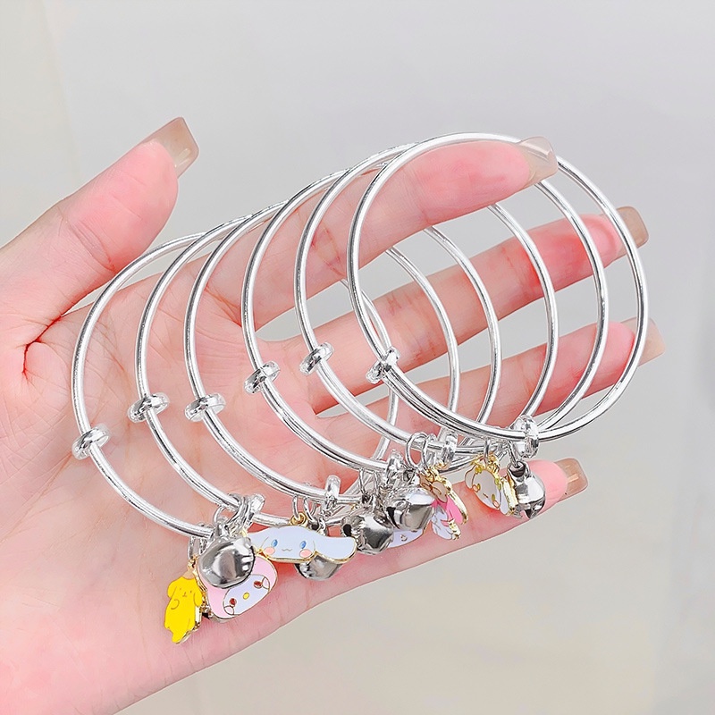 Gelang Tangan Silver Elastis Adjustable Motif Kartun Lucu Untuk Wanita