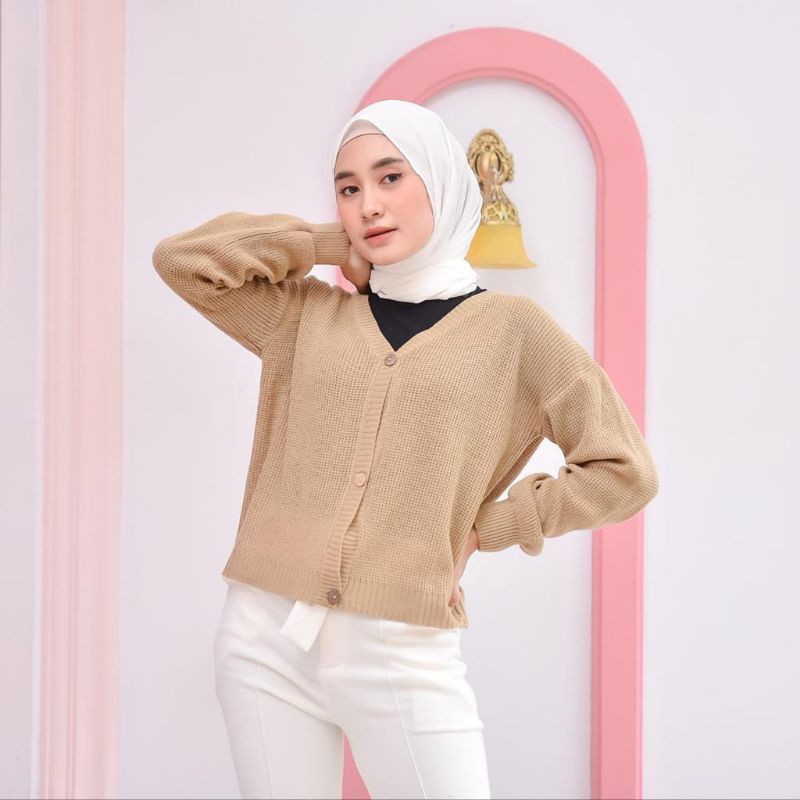 CARDIGAN OUTHER CARDIE - PREMIUM RAJUT - WOLLY CROPE - CLARISSA KNITE CARDY - SHIREN CARDY-Mocca