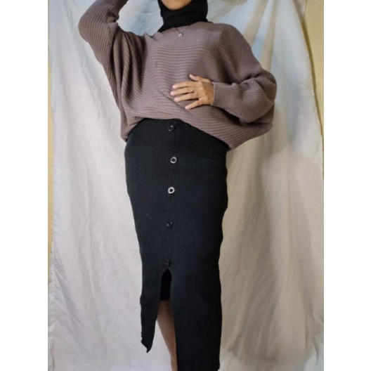 ROK MIDI SKIRT / ROK SPAN RAJUT PREMIUM / ROK MOTIP KANCING / ROK 78 BELAH PINGGIR