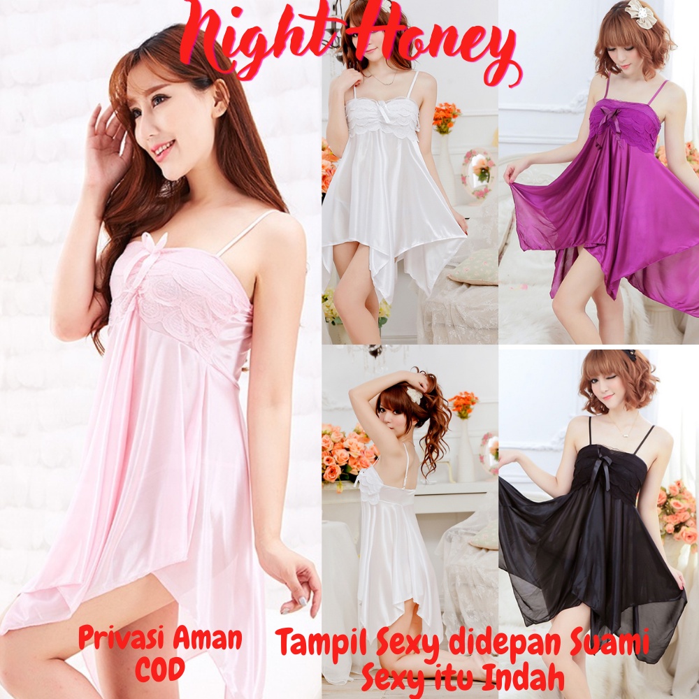 Lingerie Lingeri linggeri Baju Gaun G String Underware Big Size Tidur Wanita Dewasa Sexy Bahan Satin